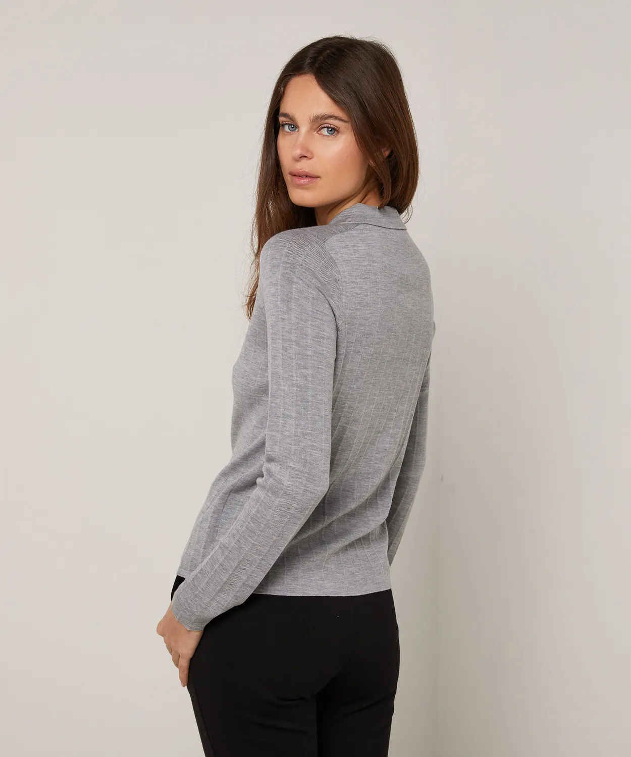 Rodier camicia lana grigio chiaro maglia plissettata