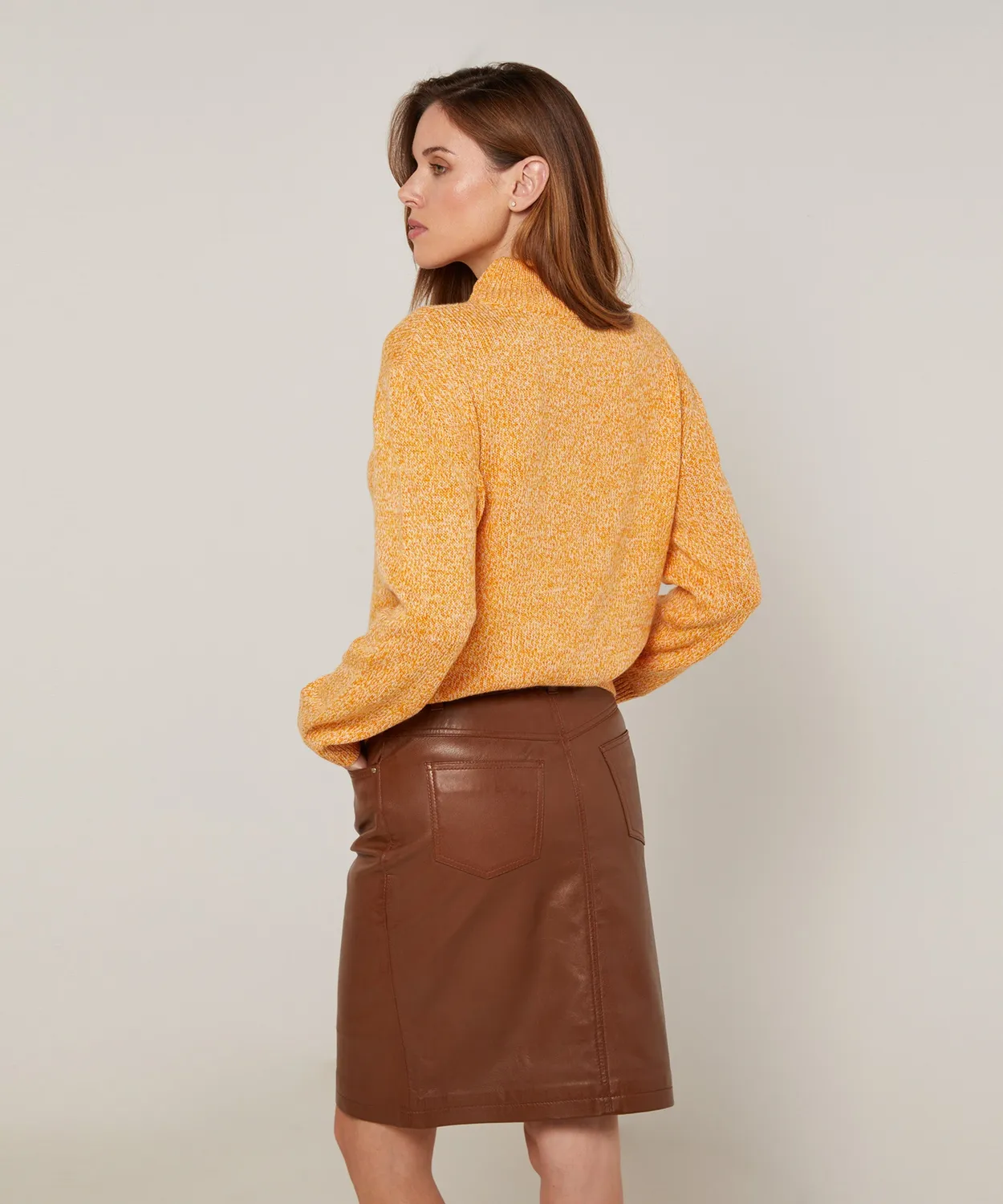 Rodier maglione collo alto giallo maglia mélange dritta