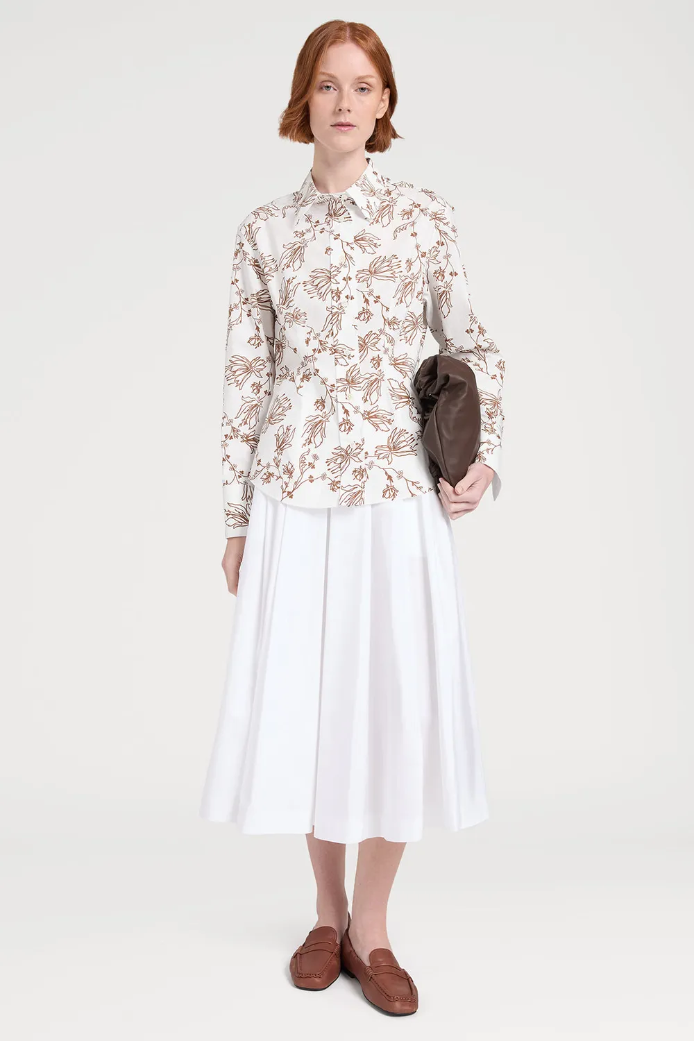 Ports Floral Print camicia bianca a fiori marroni