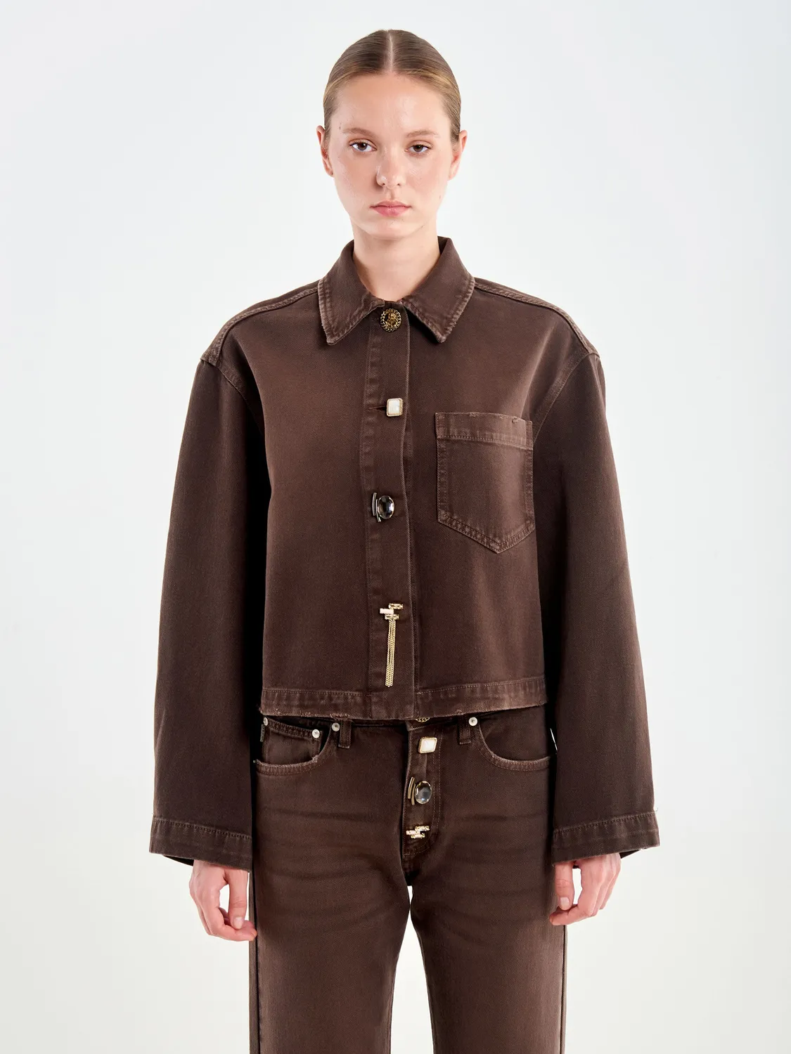 Vicolo Overshirt Denim Bottoni Gioiello Fondente Cotone