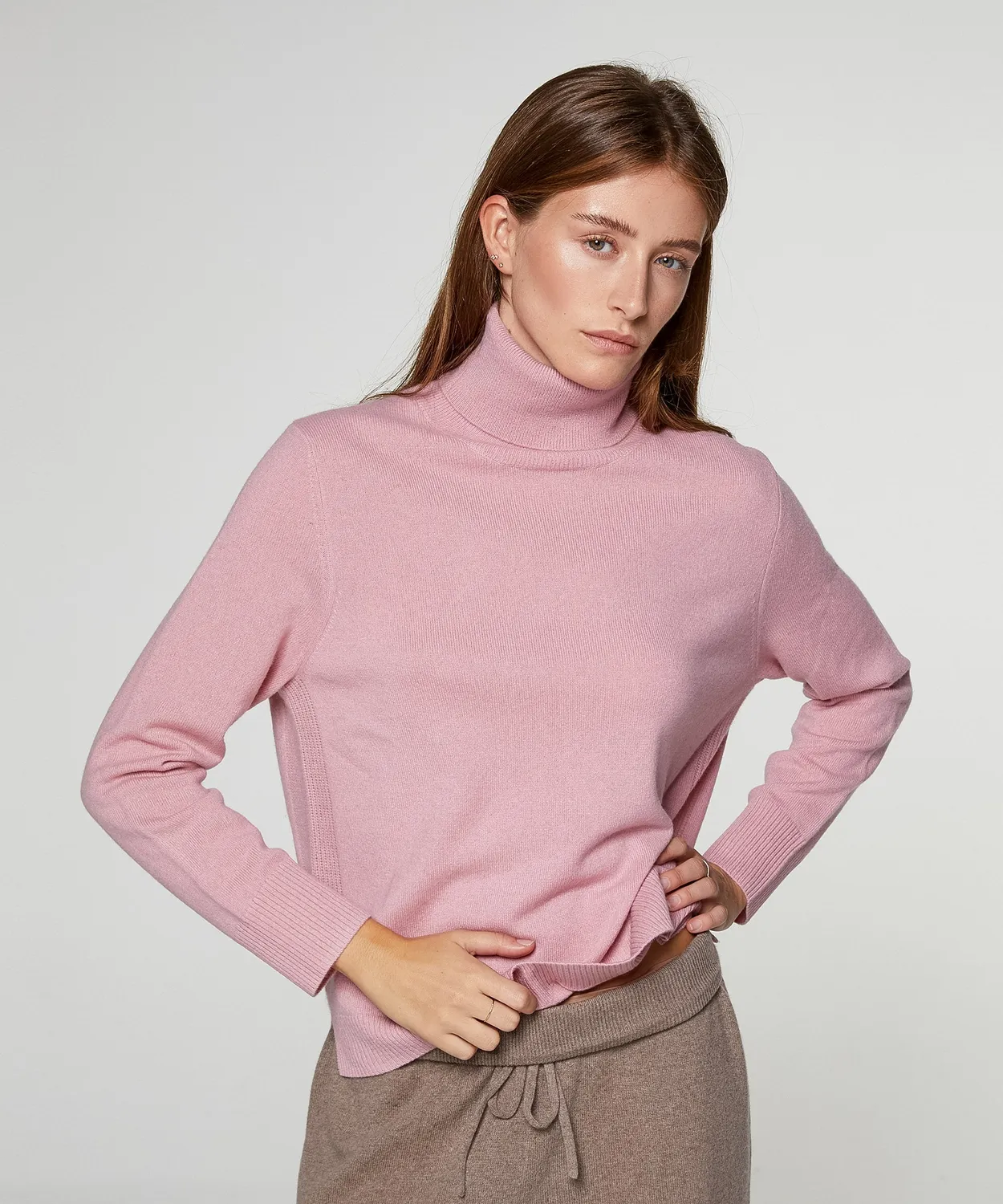 Rodier Maglione Dolcevita Cashmere Rosa 100% Cashmere