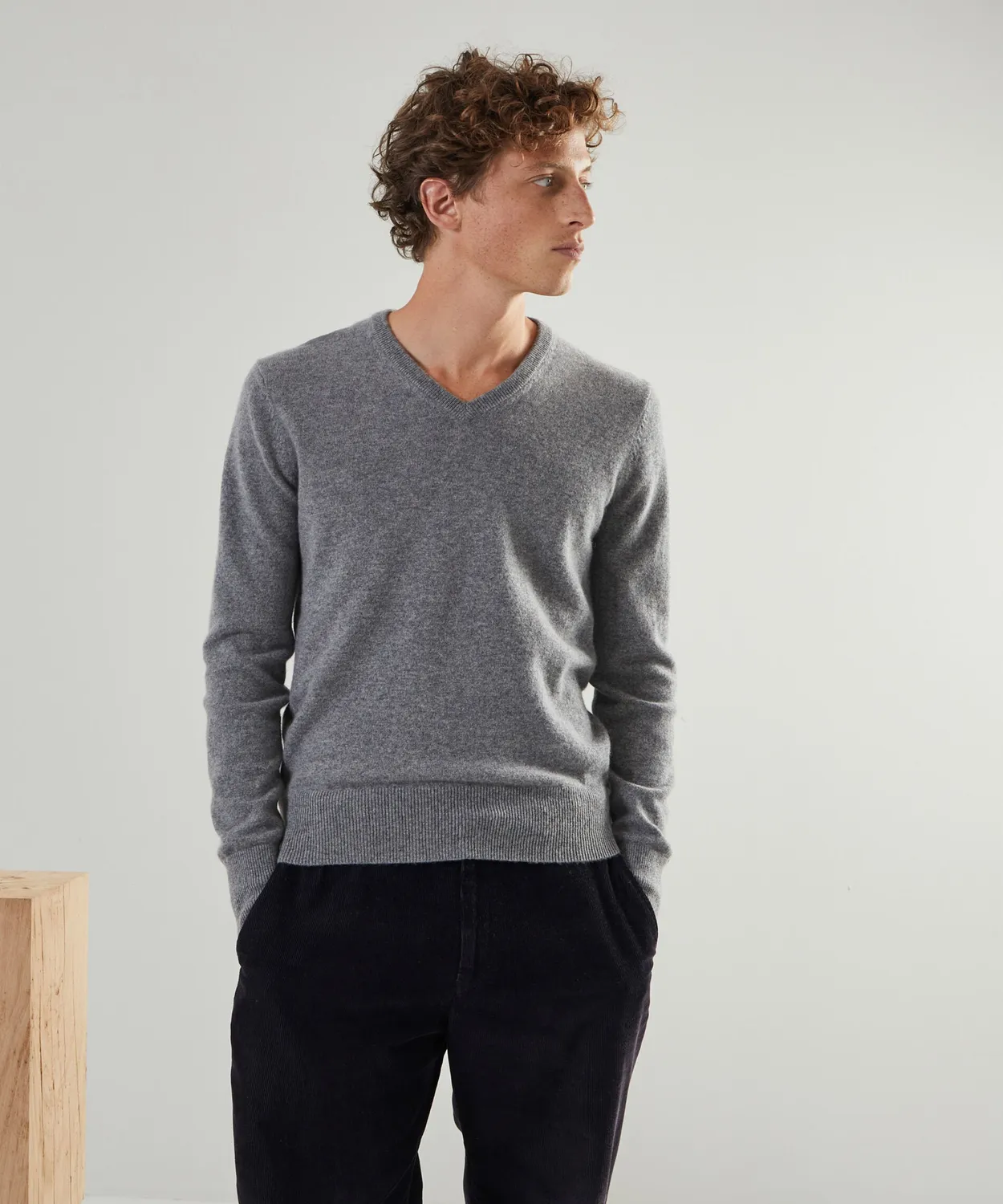 Rodier Maglione Cashmere Uomo Scollo V Grigio Medio