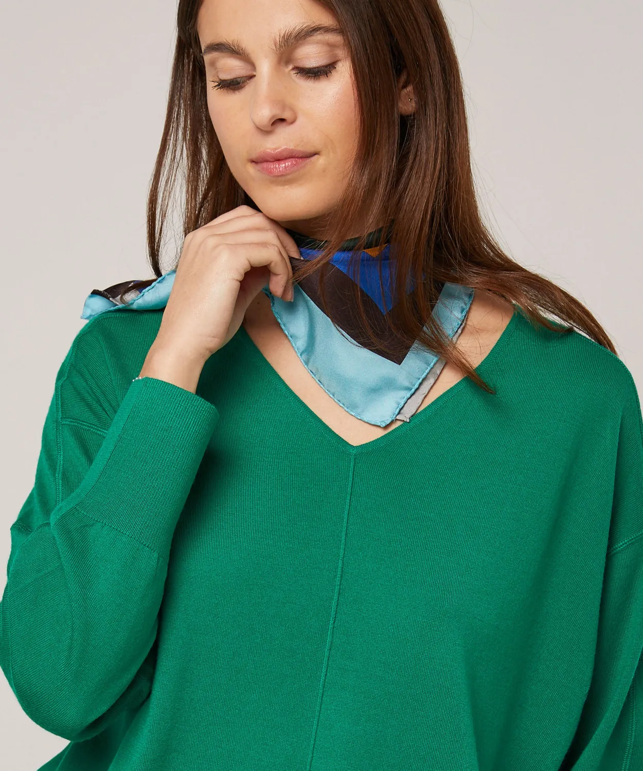 Rodier Bandana Geometrica Seta Blu 53x53 Made in Italy