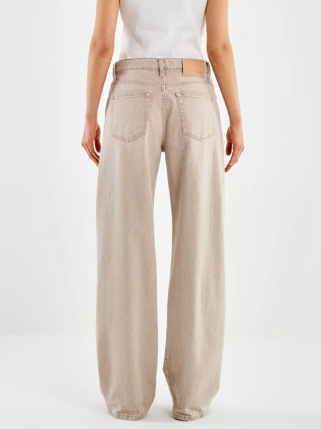 Vicolo Nina jeans straight beige vita media elasticizzato