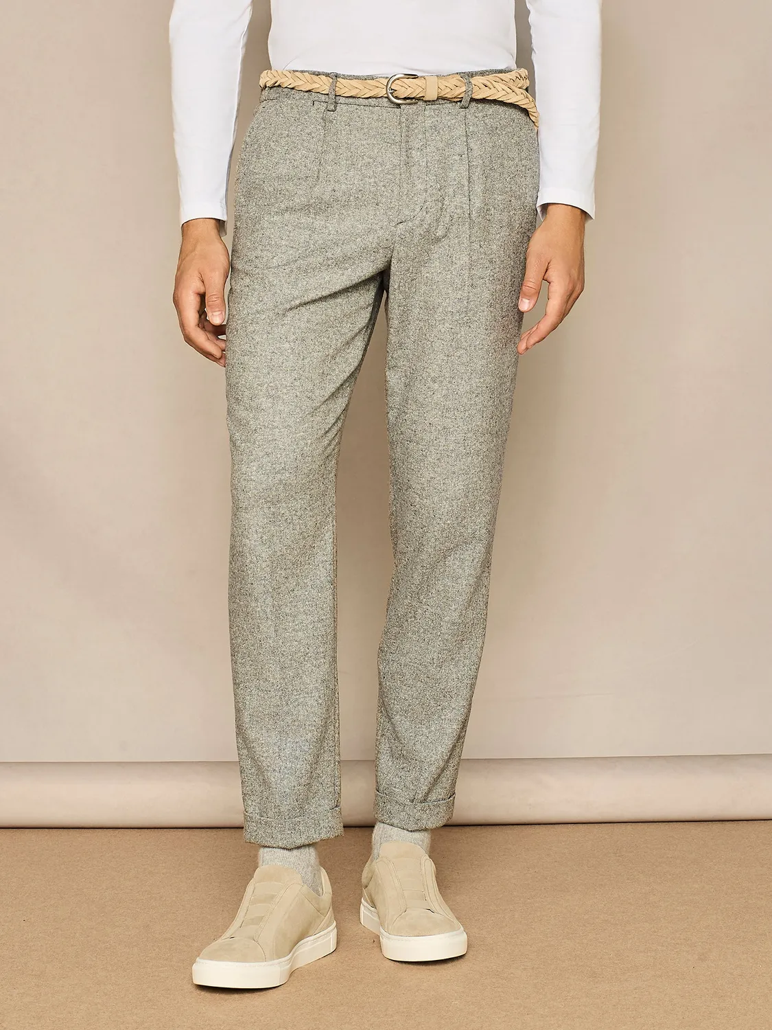 Paul Taylor pantalone wide fit coulisse lana grigio