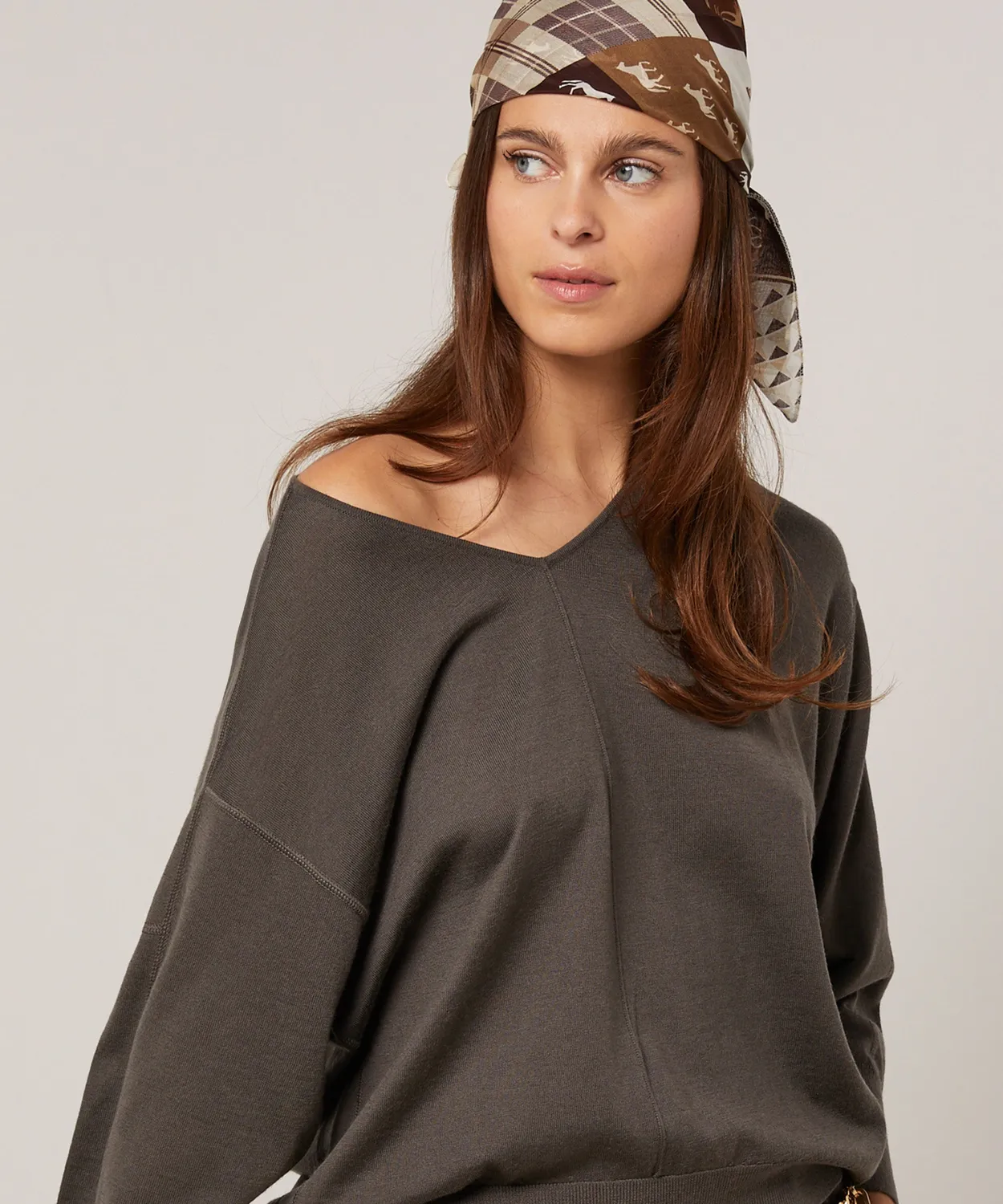 Rodier Maglione Oversize Scollo a V Lana Grigio Topo