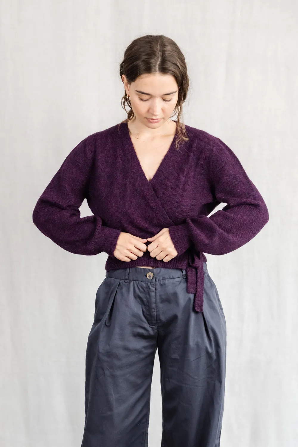 Jyoti Abancay cardigan avvolgente baby alpaca mora