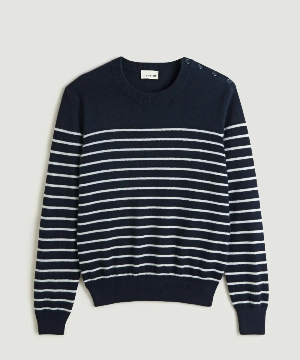 Rodier maglione marinaio cashmere uomo blu navy righe