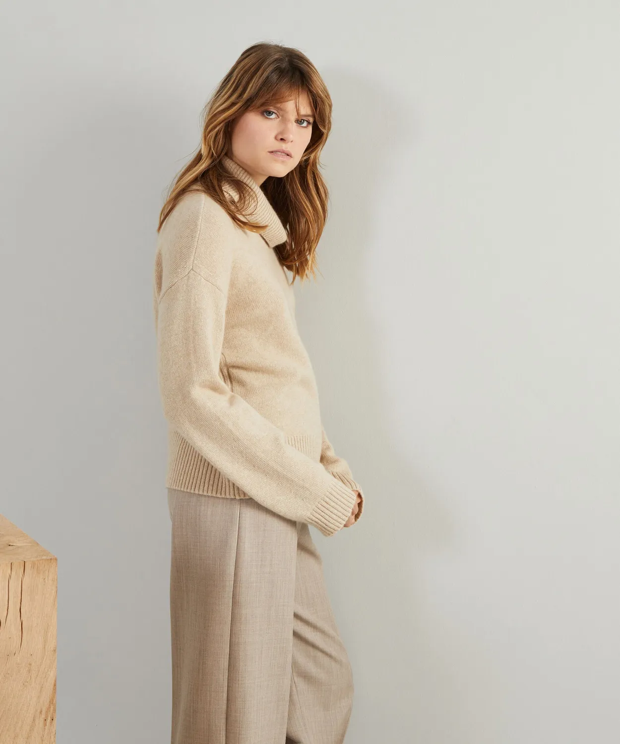 Rodier maglione collo alto cashmere beige oversize