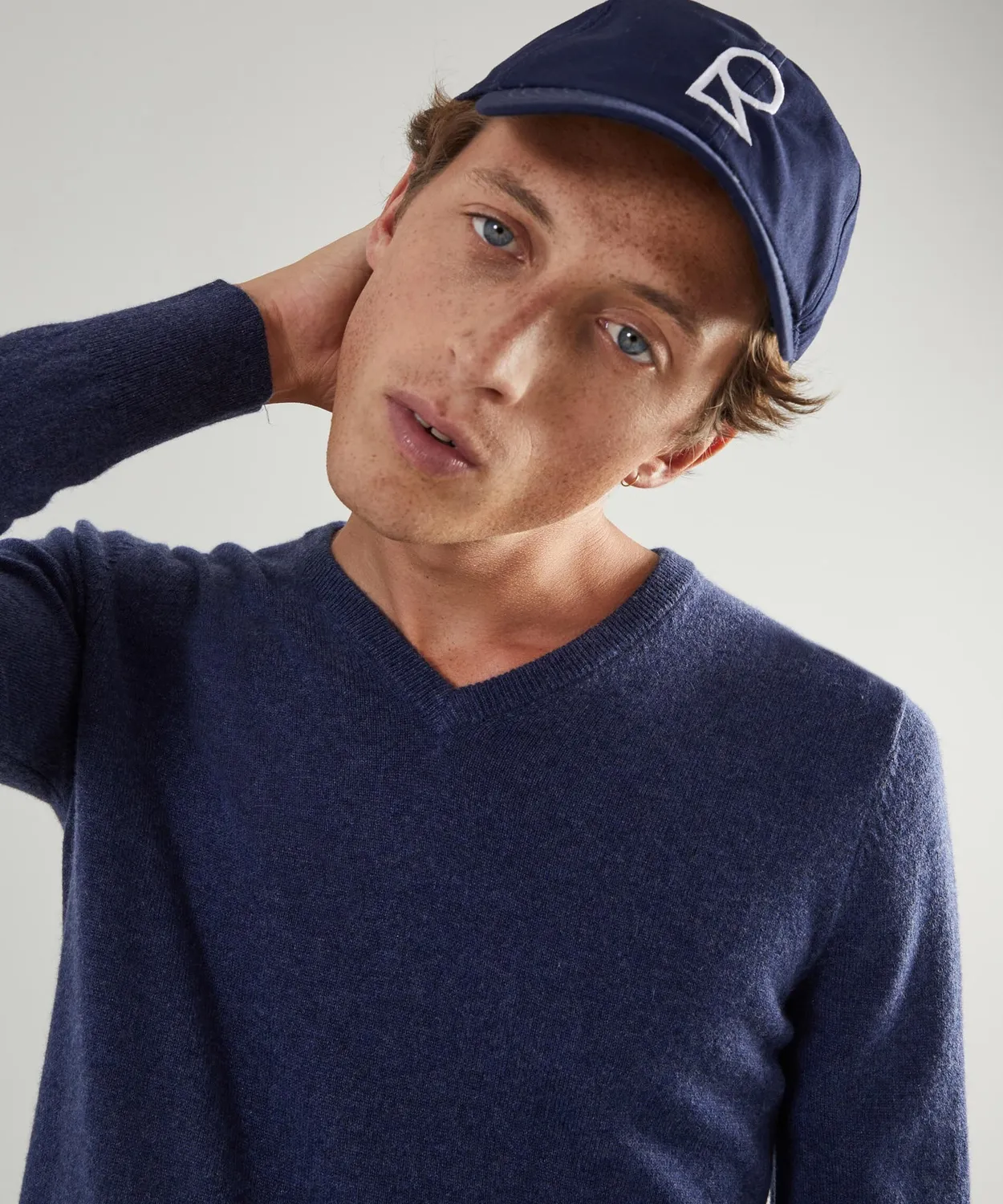 Rodier maglione V uomo cashmere blu denim