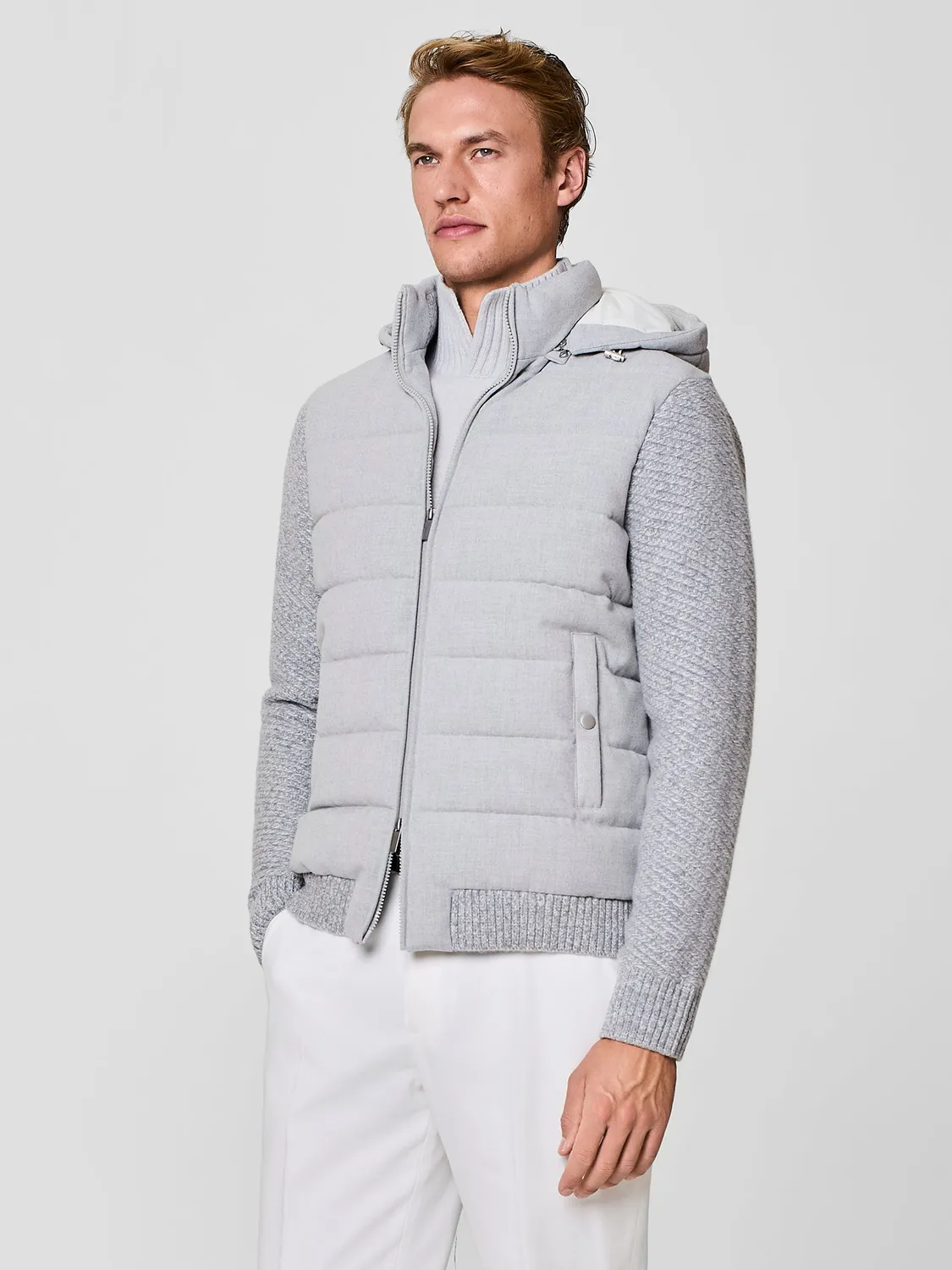 Paul Taylor bomber flanella trapuntato grigio maniche maglia mouliné