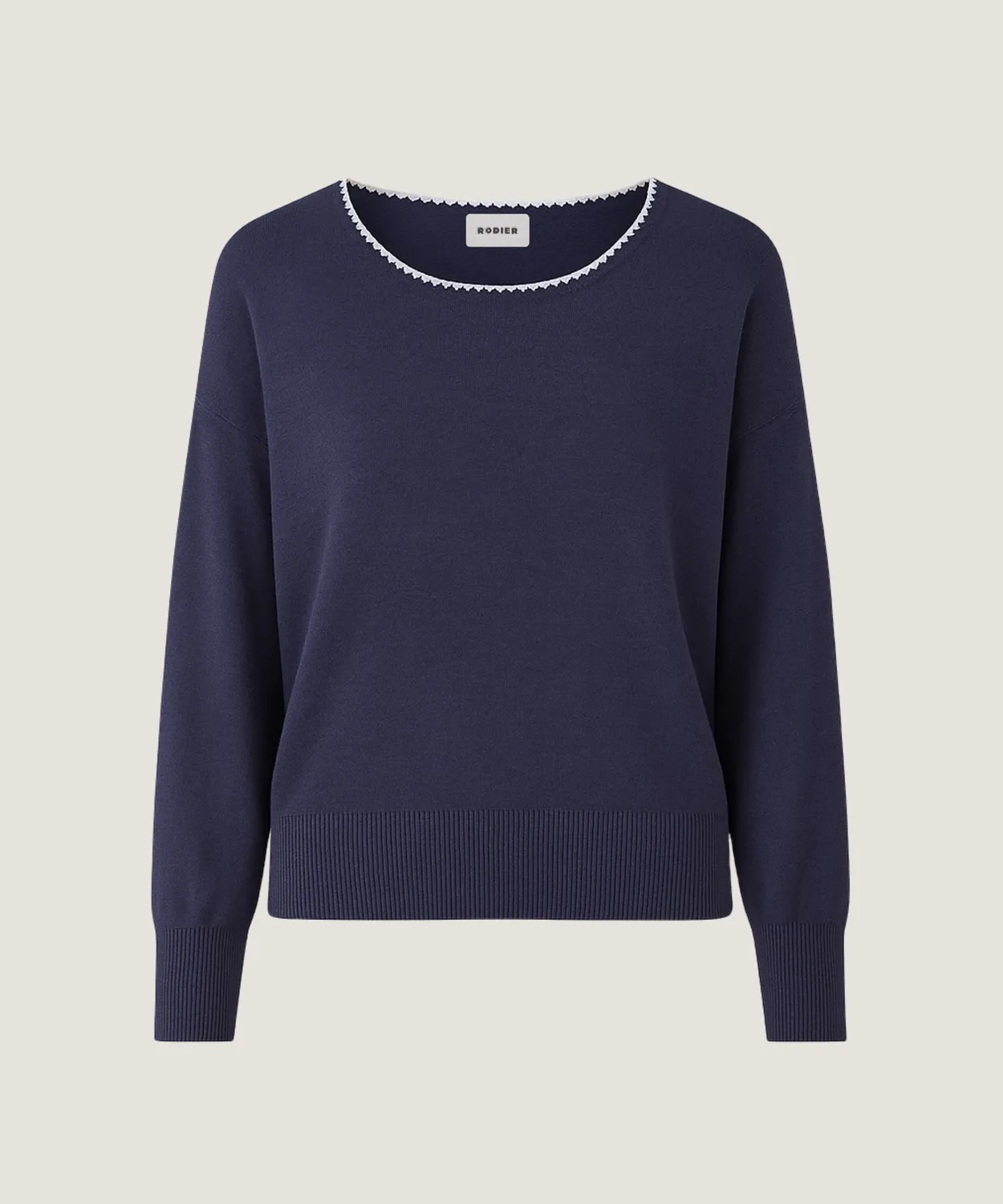 Rodier Maglione girocollo maglia fine blu denim oversize