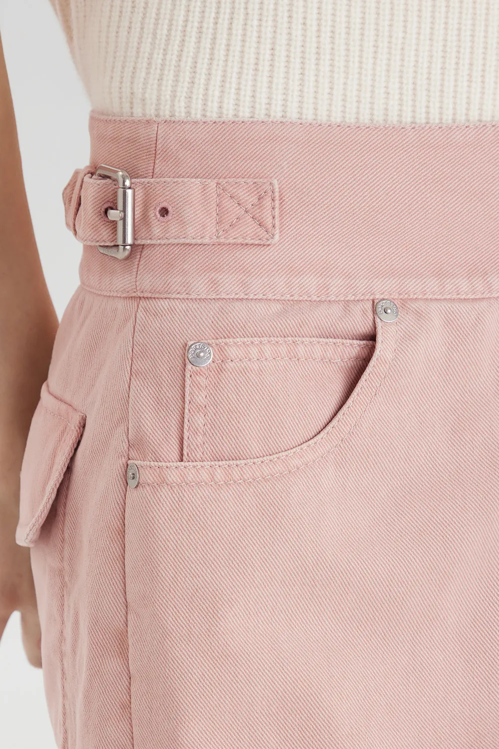 PORTS Powder-Pink gonna mini denim rosa vita alta