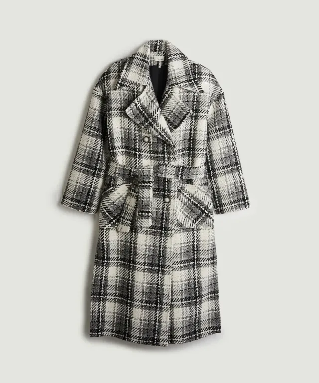 Rodier Cappotto oversize in lana nero a quadri