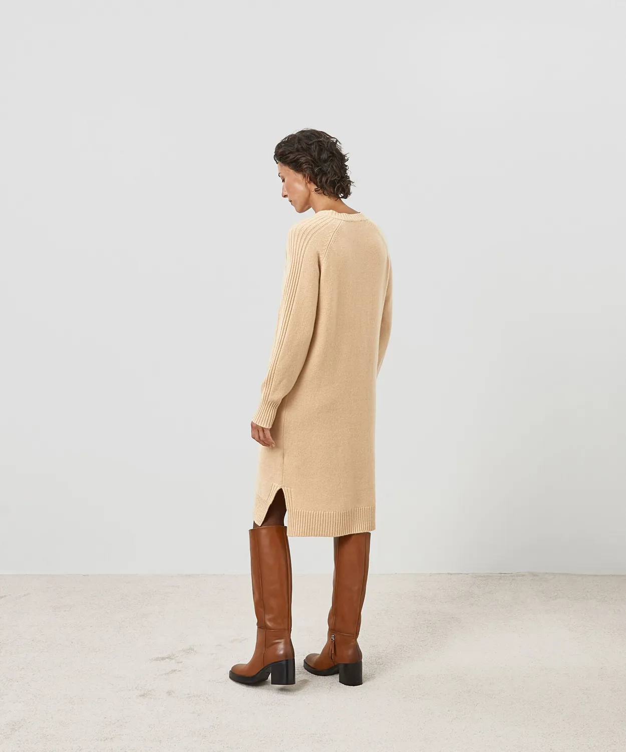 Rodier abito midi cashmere beige marl scollo a V