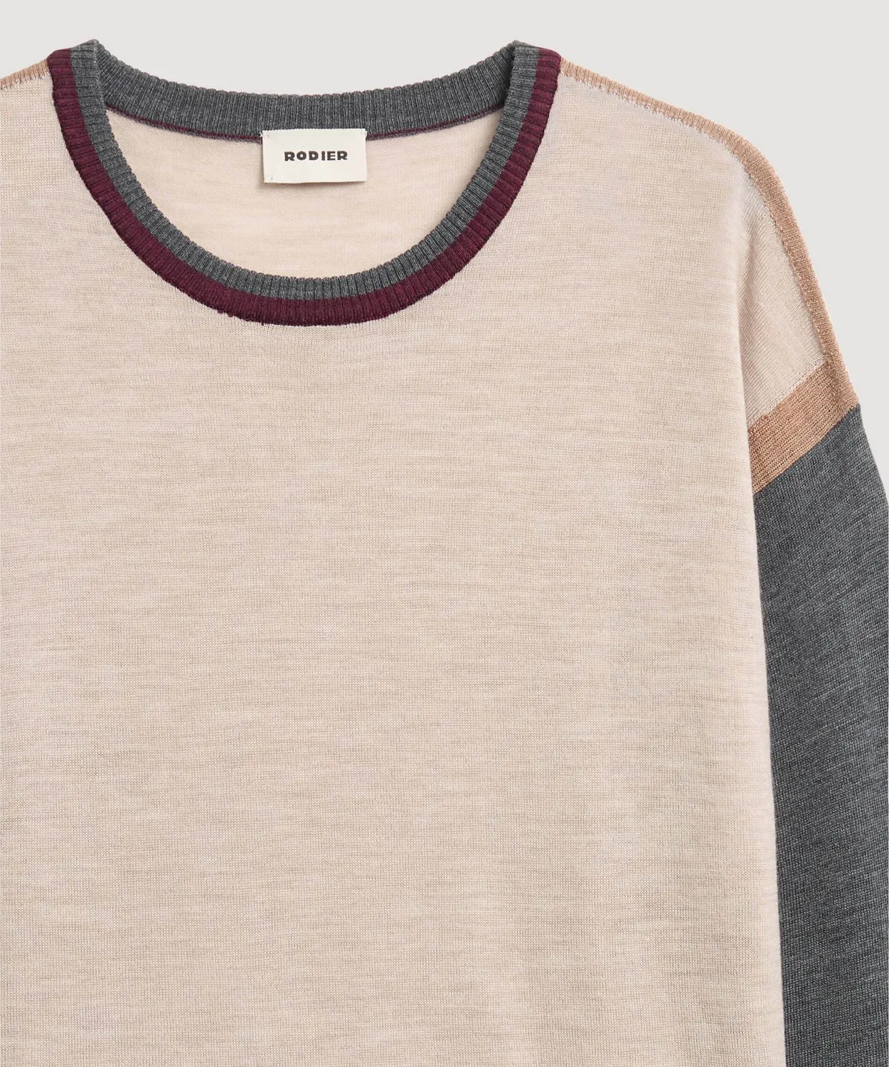 Rodier Maglia Girocollo Color Block Merino Bianco Ecru