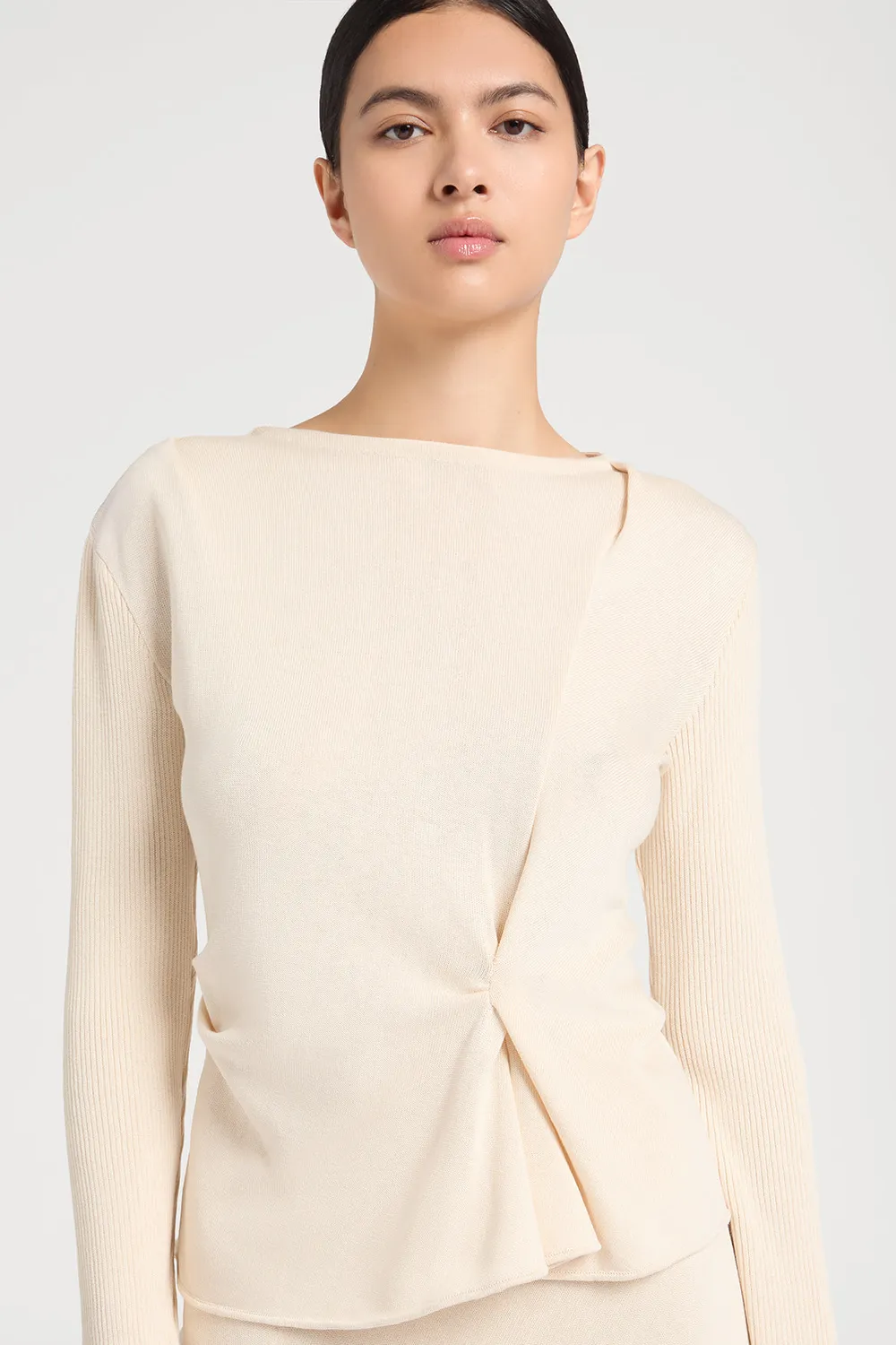 PORTS 1961 Twist Front top avorio maniche lunghe