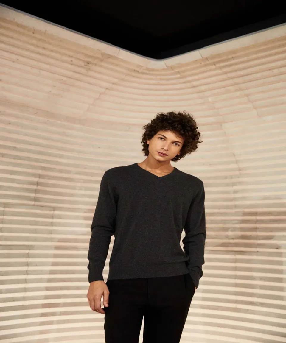Rodier maglia scollo V cashmere grigio antracite uomo