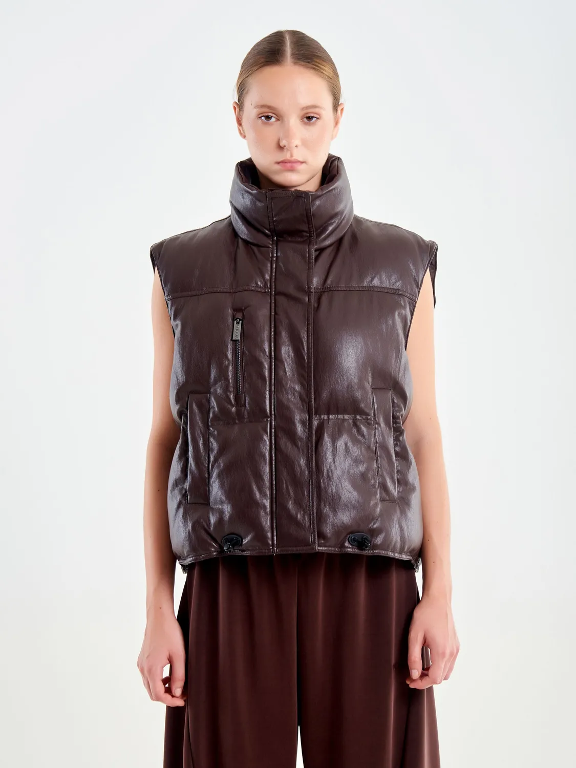 Vicolo Gilet Piumino Ecopelle Fondente S