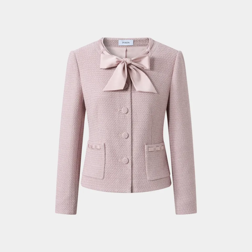 PORTS LQ8K006VXF016 vestito tweed rosa orchid fiocco