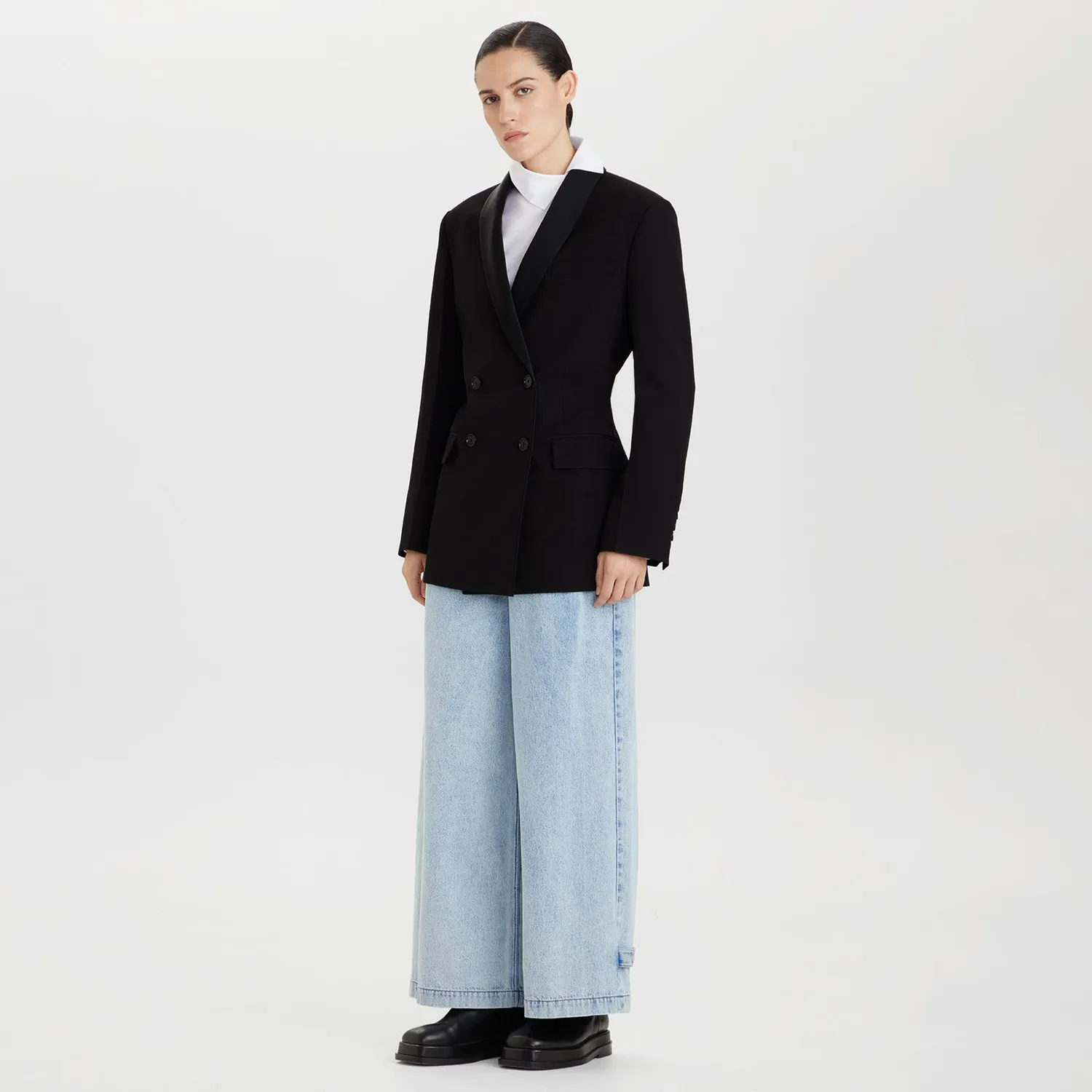 PORTS blazer long wool nero doppiopetto lana