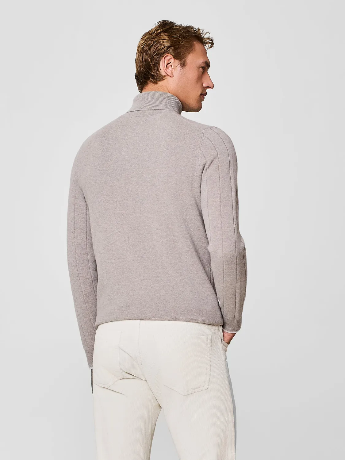 Paul Taylor Dolcevita Maglia Taupe Misto Cashmere Costa Piatta