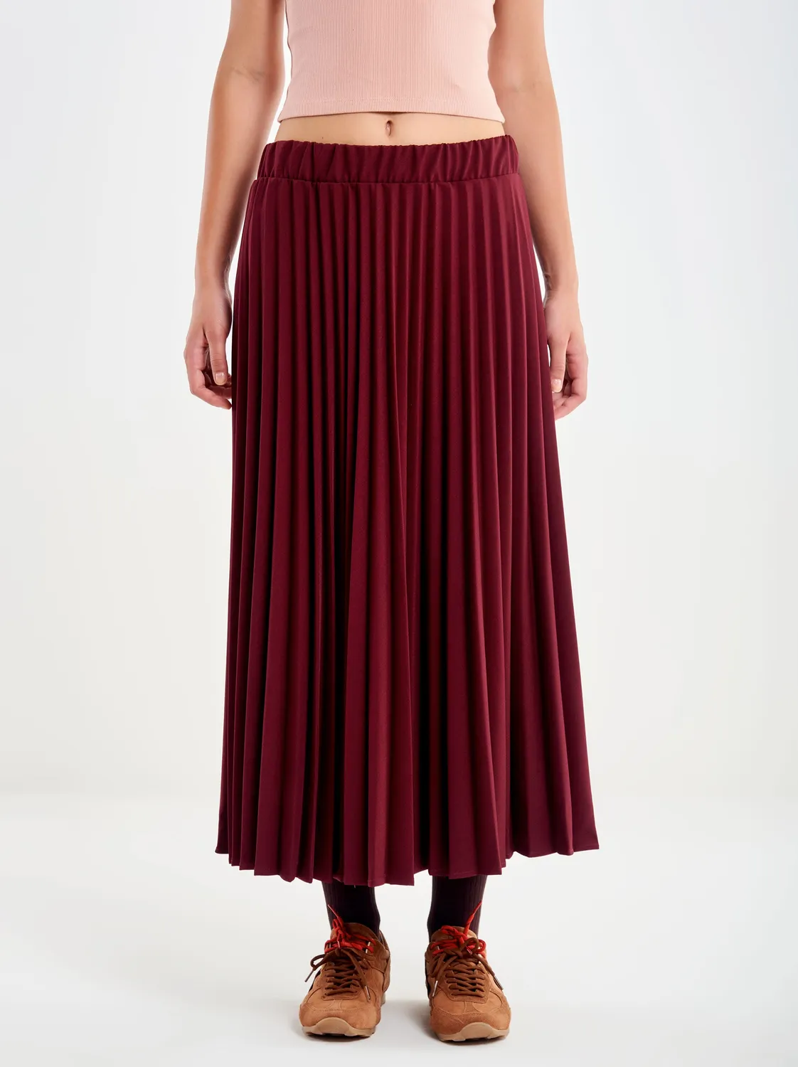 Vicolo gonna midi plissettata bordeaux cotone
