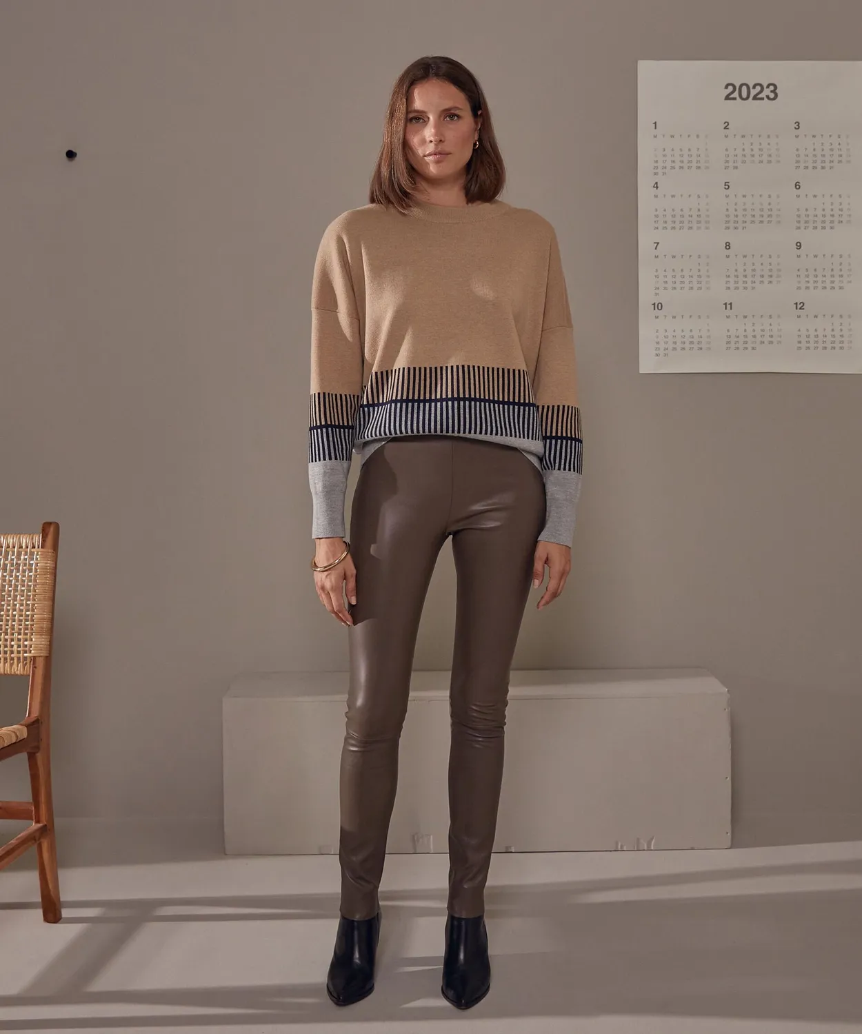 Rodier Leggings Pelle Elasticizzata Tortora 38