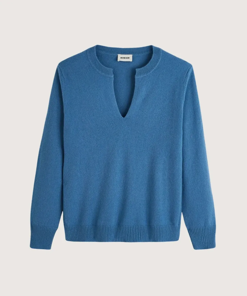 Rodier Maglione collo tunisino cashmere blu azzurro