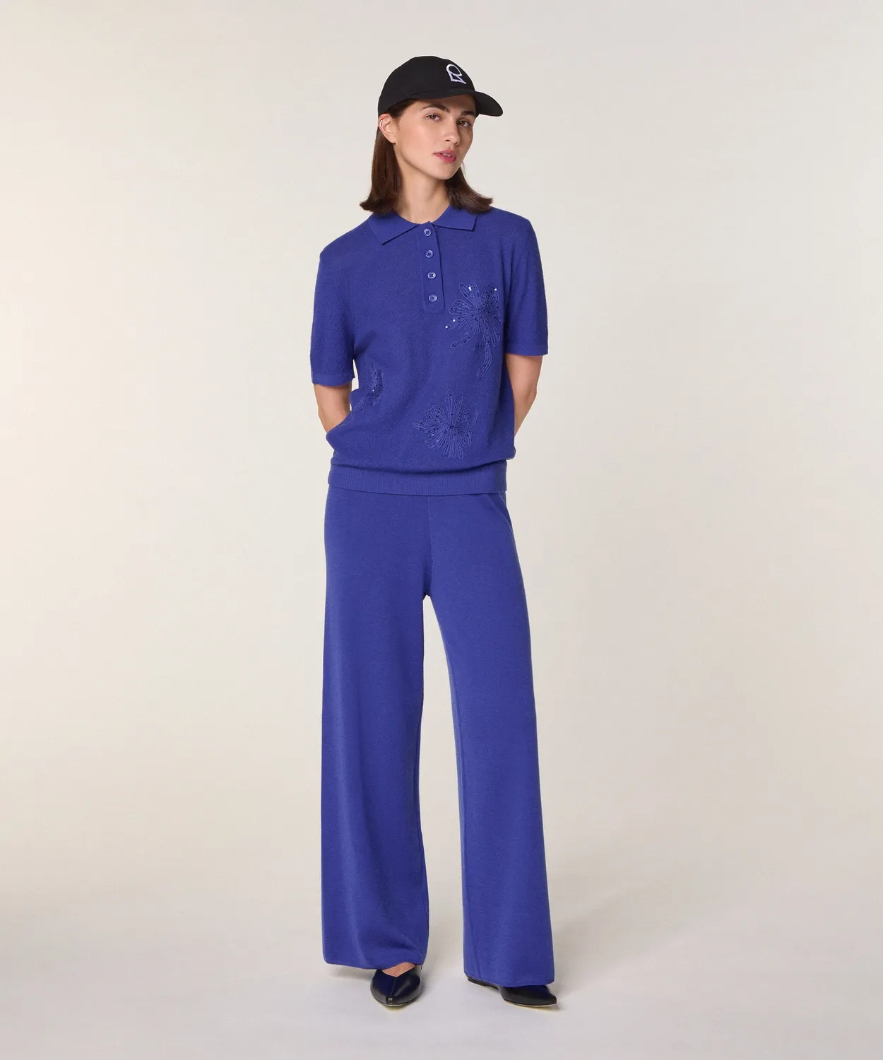 Rodier Polo lana merino ricamata blu oltremare