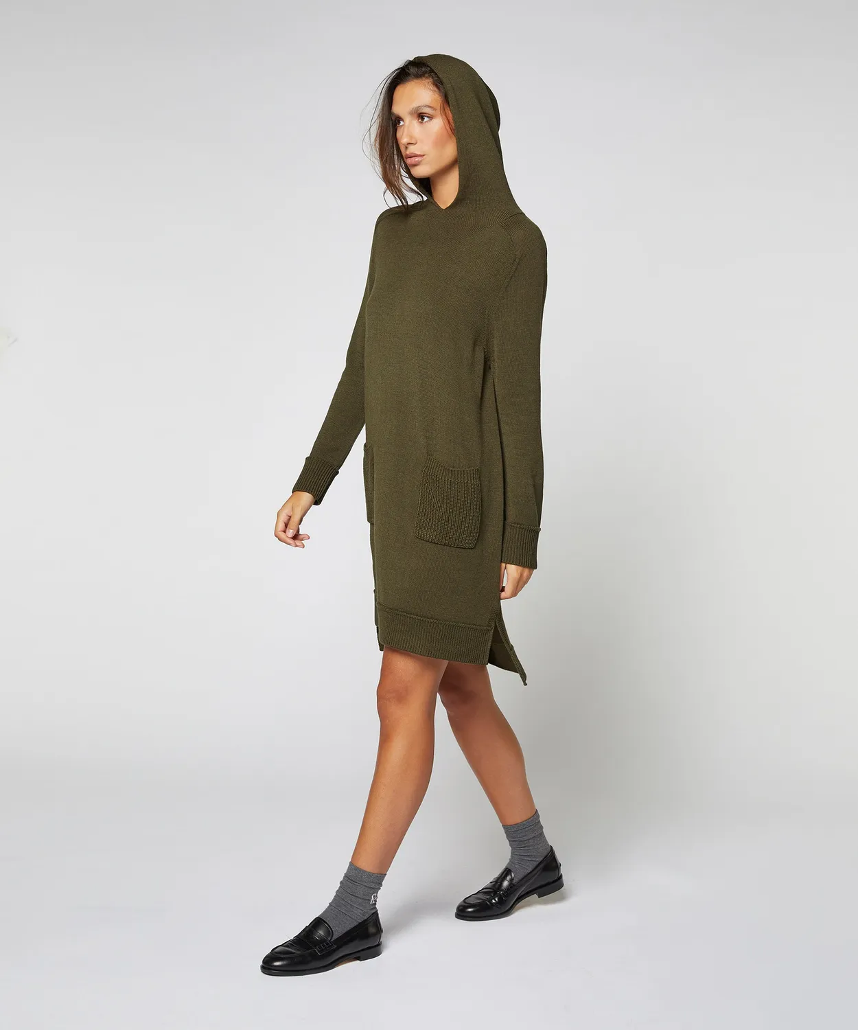 Rodier Abito maglione con cappuccio kaki S-XL