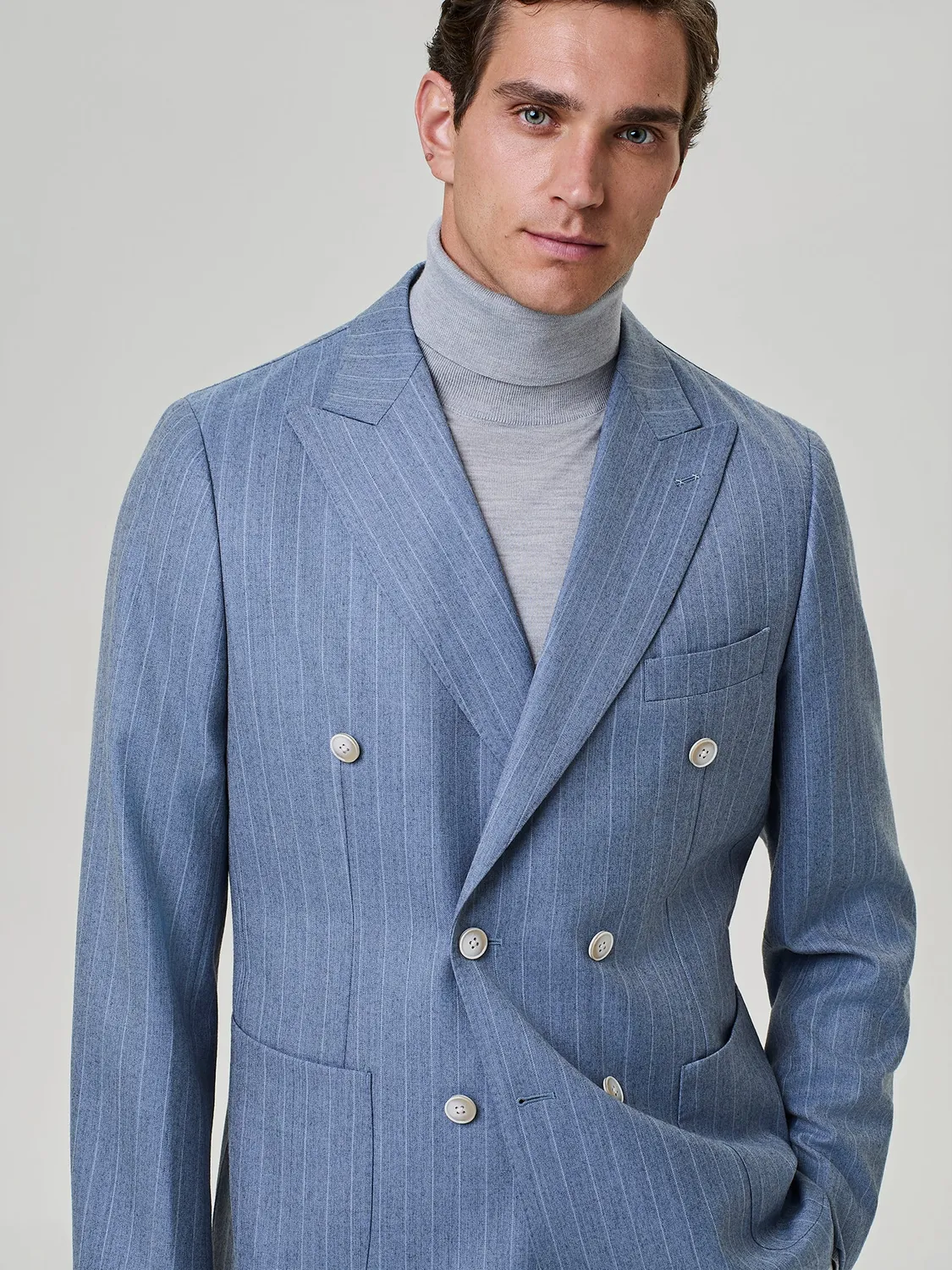 Paul Taylor Giacca Doppiopetto Flanella Gessata Dusty Blue