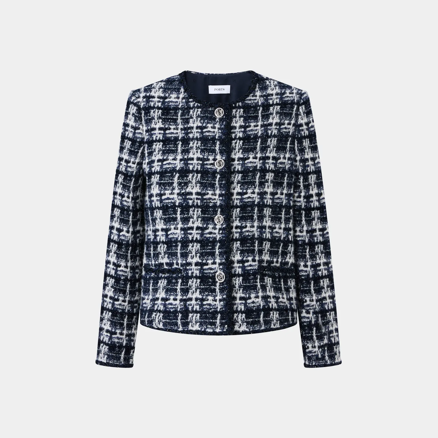 Ports Cashmere Alpaca Giacca tweed navy mix