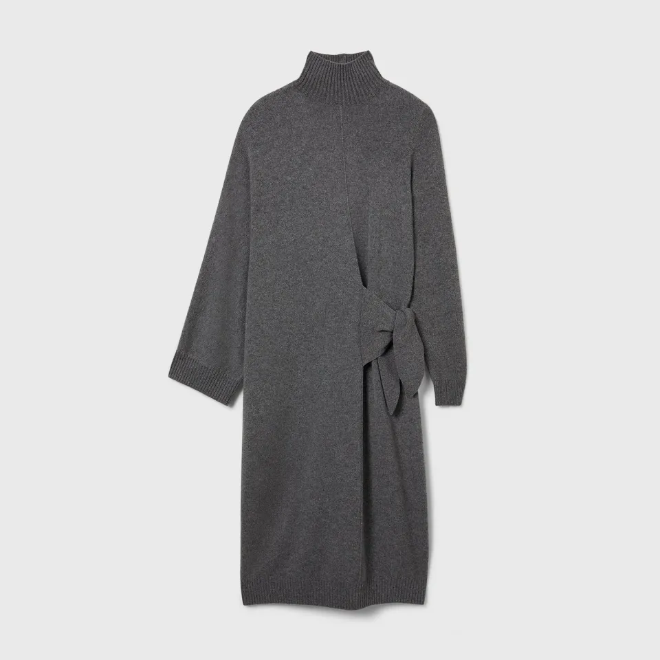 Ports Cashmere Roll-Neck abito midi grigio cashmere nodo