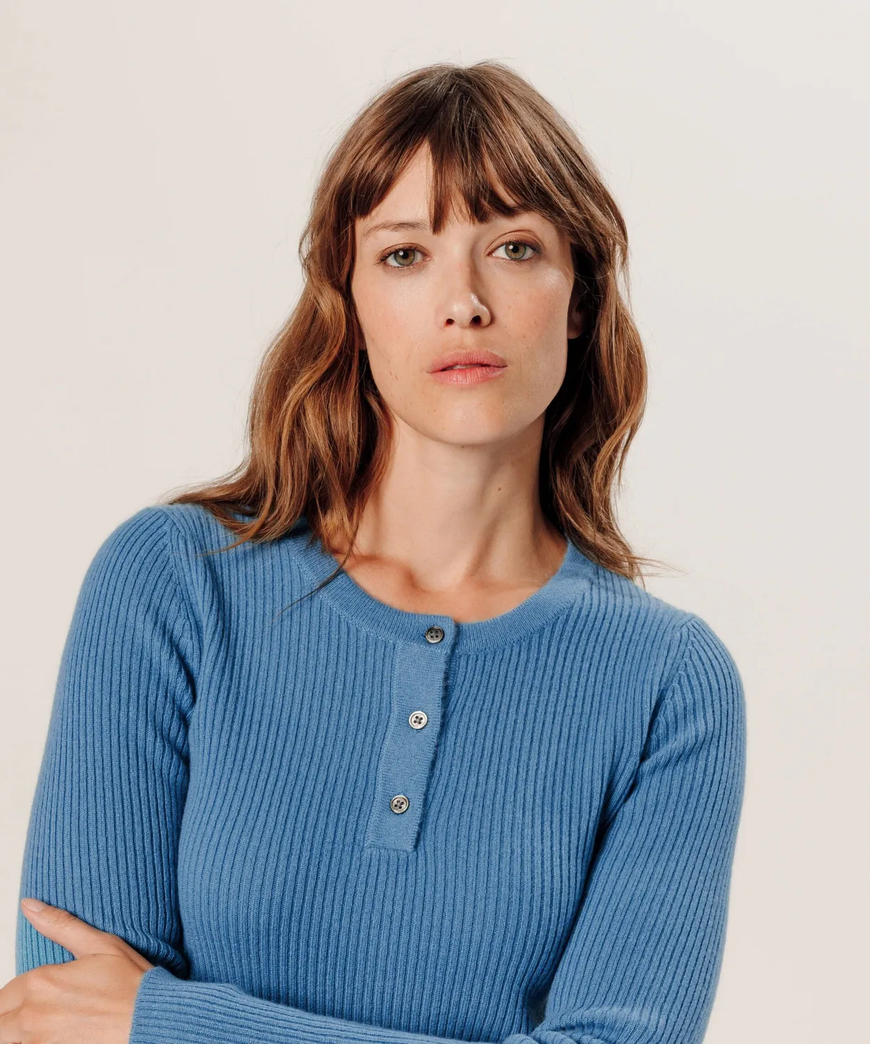 Rodier maglione cashmere collo tunisino blu azzurro