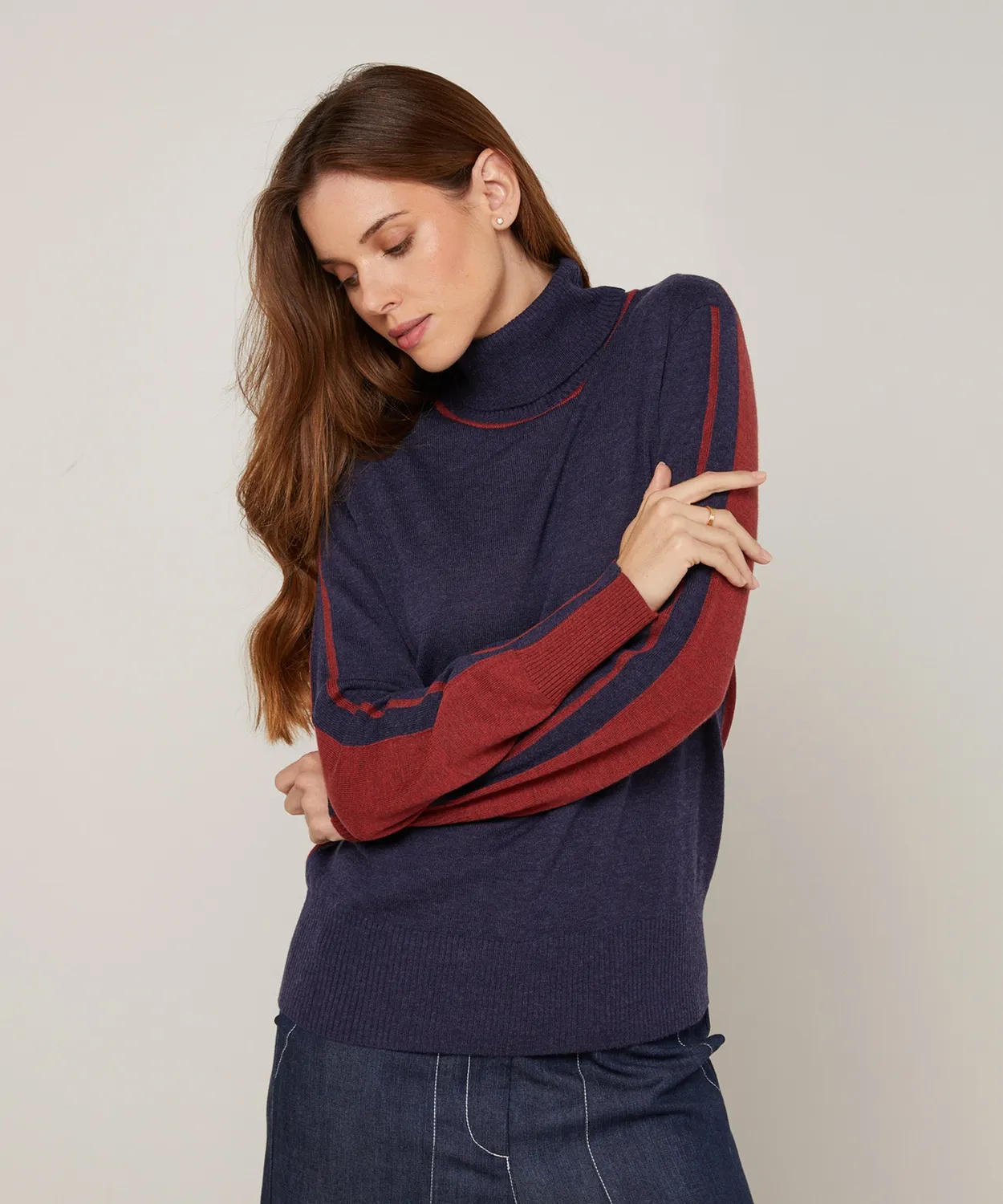 Rodier Bicolore maglione dolcevita denim blue righe