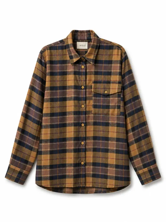 Vicolo Camicia in Flanella Check quadri senape tabacco