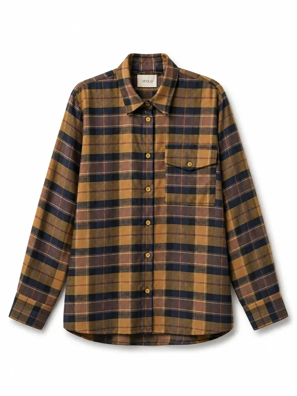 Vicolo Camicia in Flanella Check quadri senape tabacco