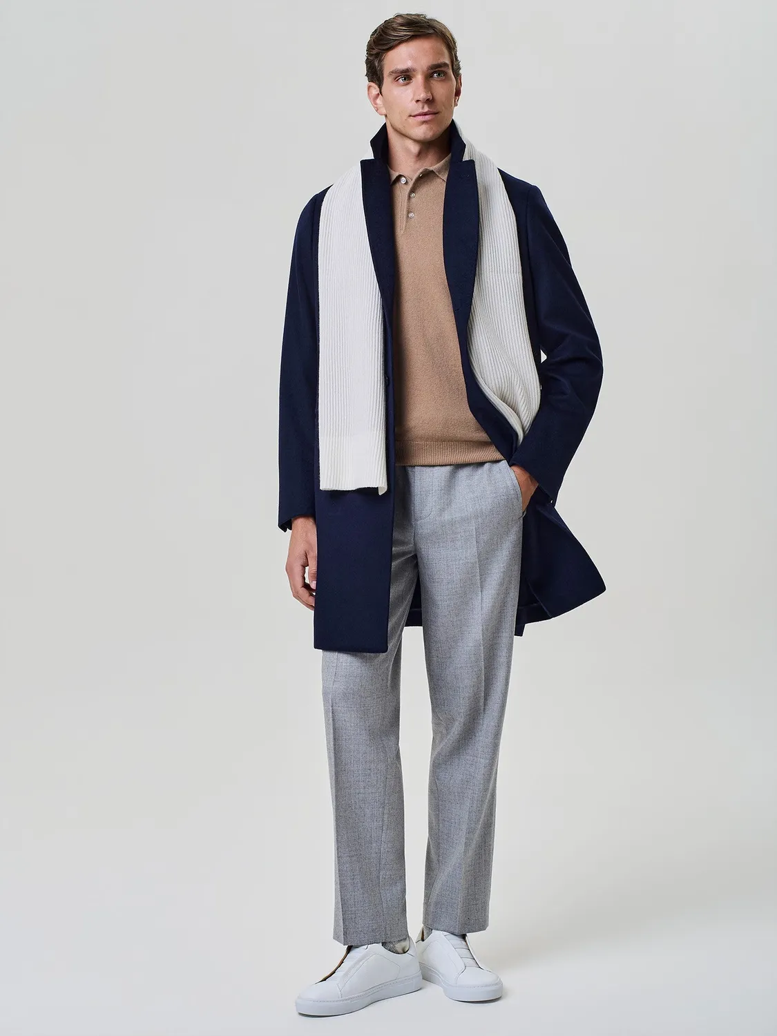 Paul Taylor Pantalone Flanella Grigio Chiaro Mélange Relaxed
