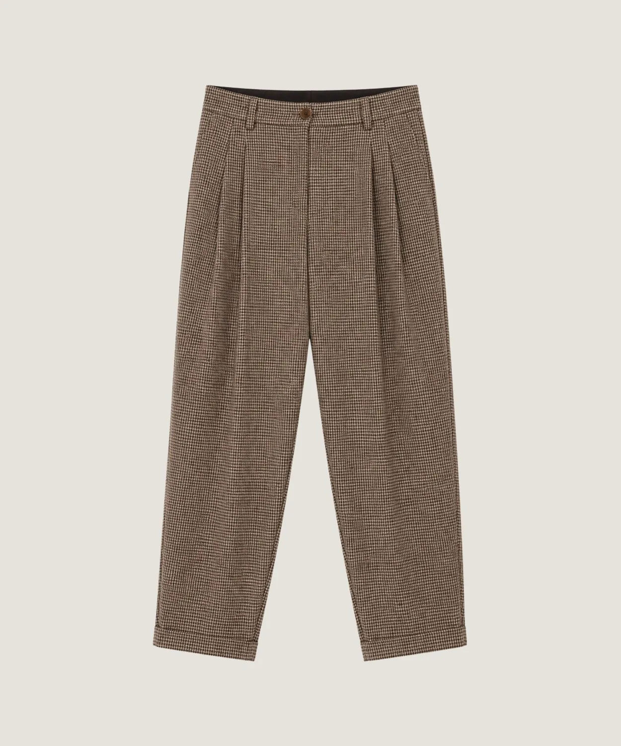 Rodier Pantaloni pied-de-poule marrone vita alta carota