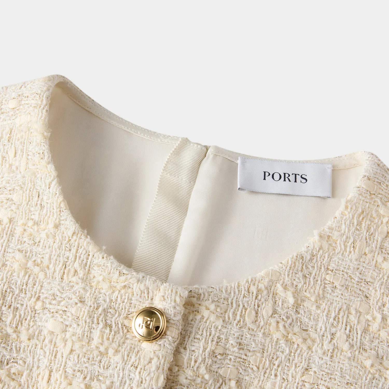 PORTS LQ9D133SFD048 abito tweed bianco bottoni oro