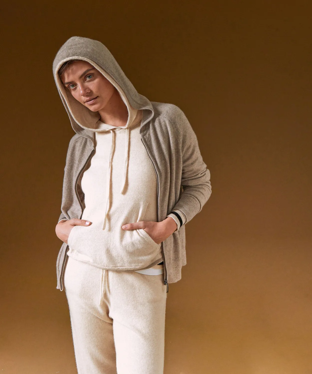Rodier Giacca cappuccio cashmere moka