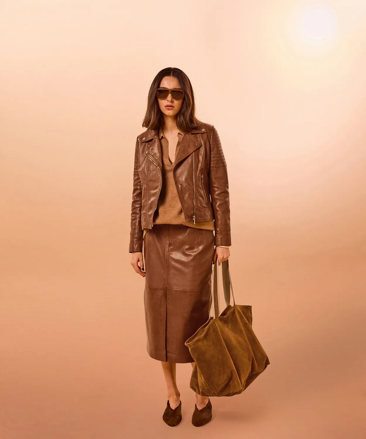 Rodier giacca biker pelle marrone donna