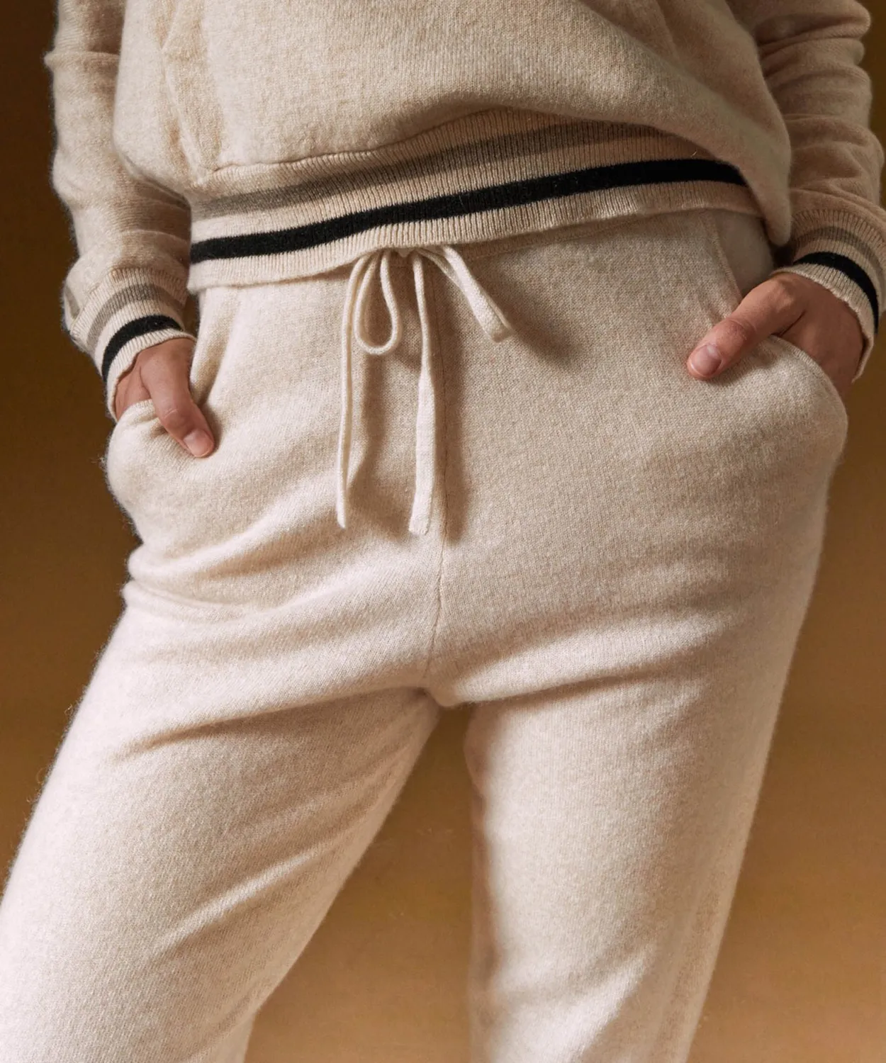 Rodier pantaloni jogging cashmere bianco crema 100% cashmere