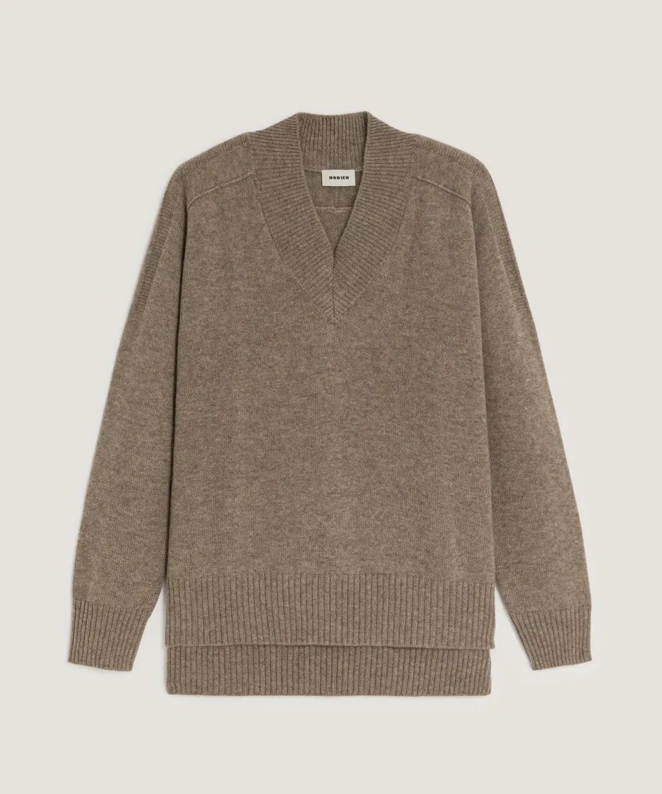 Rodier Pullover oversize cashmere scollo V beige