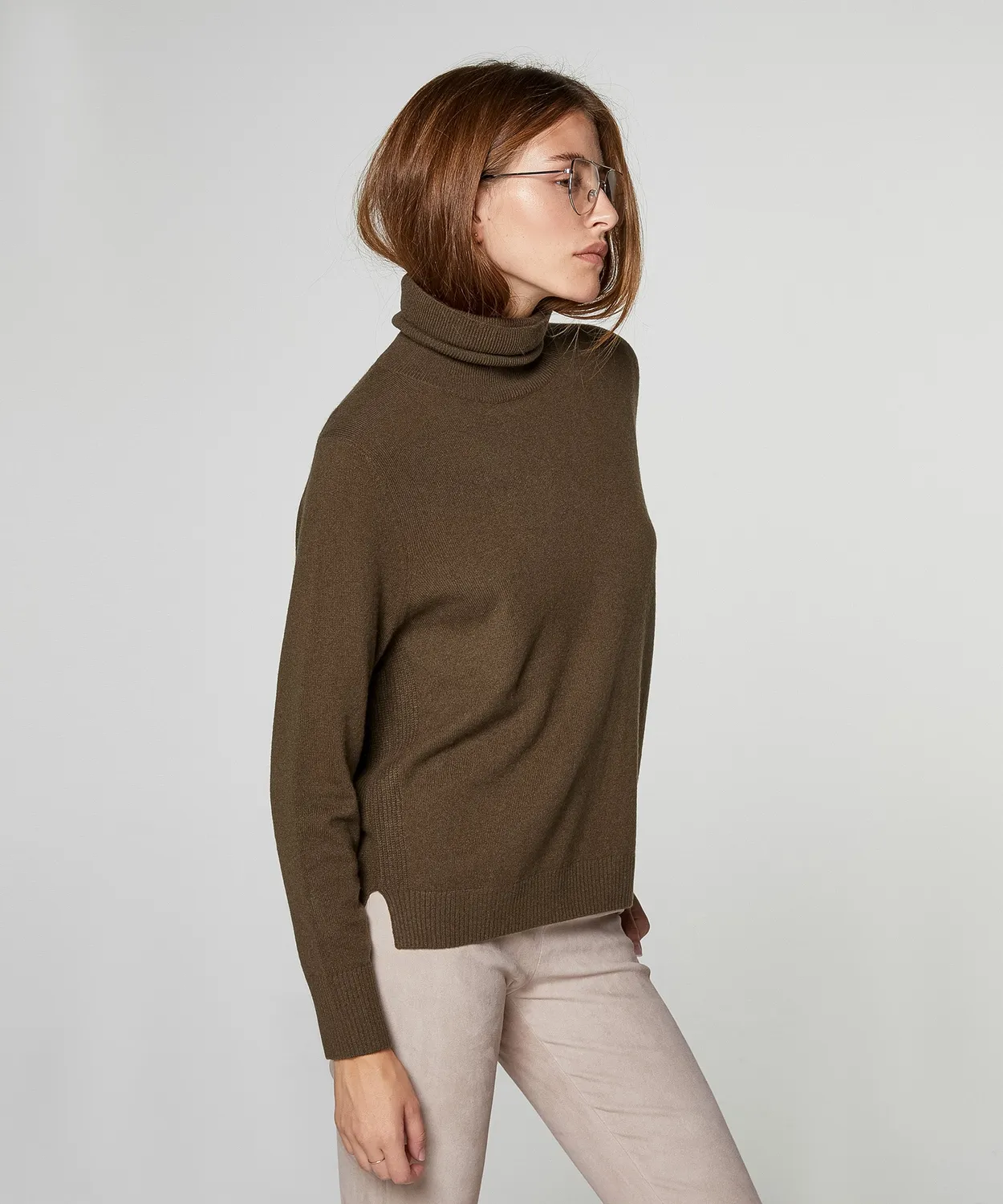 Rodier maglione dolcevita cashmere kaki collo alto