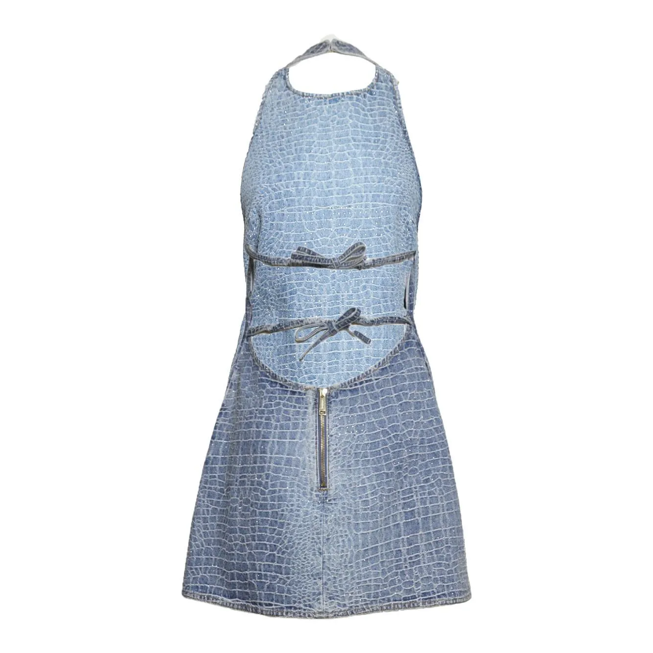 Self-Portrait SS26804S mini abito blu crochet strass