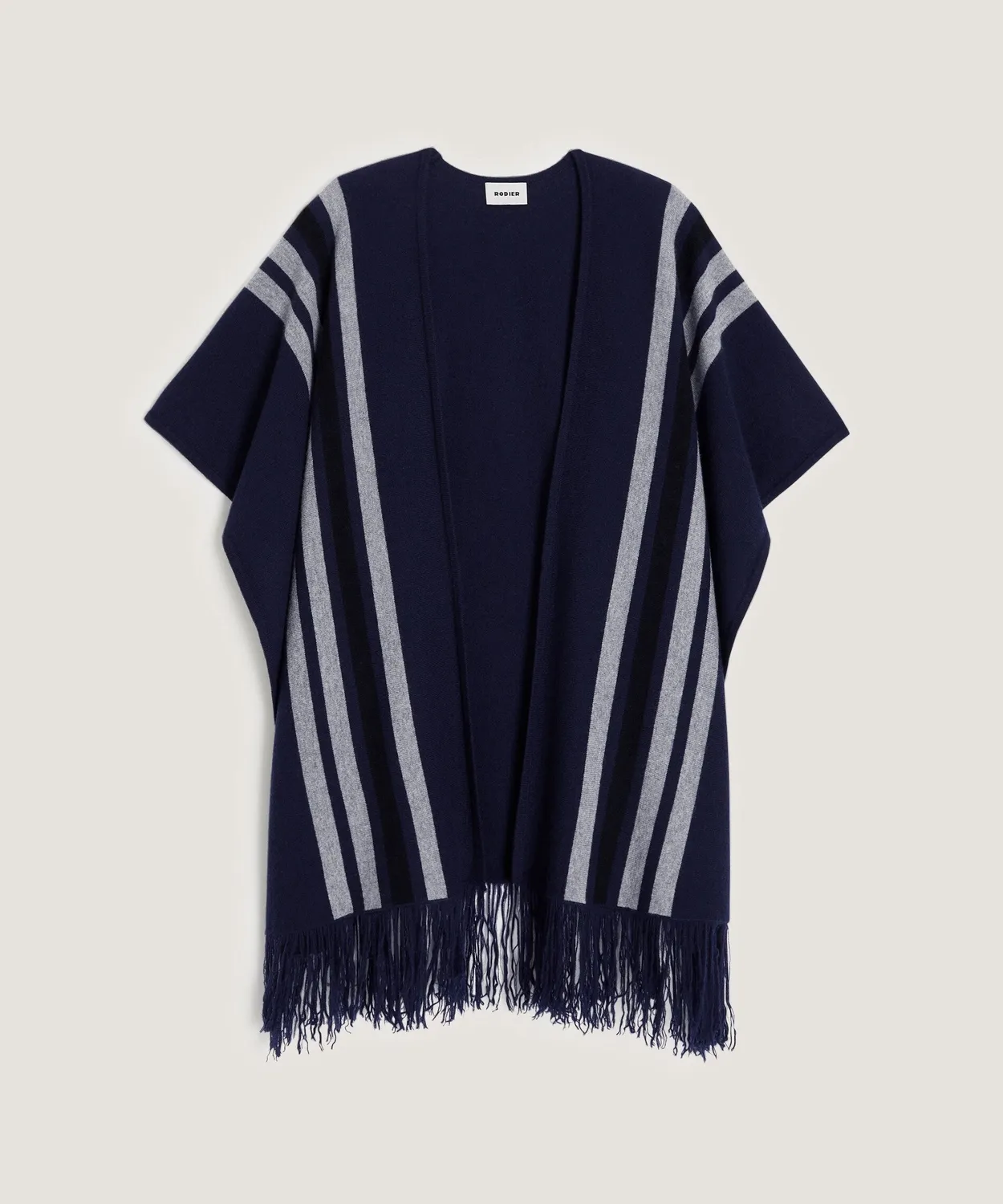 Rodier Stola in cashmere blu navy frange 2 strati