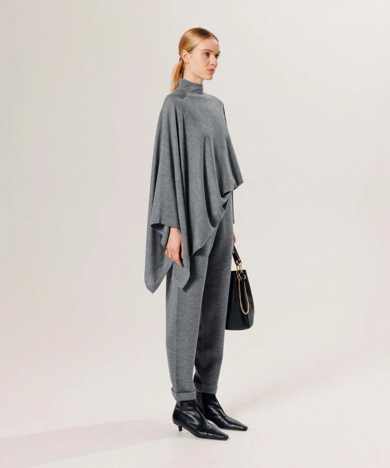 Rodier Poncho asimmetrico lana merino poncho grigio S/M