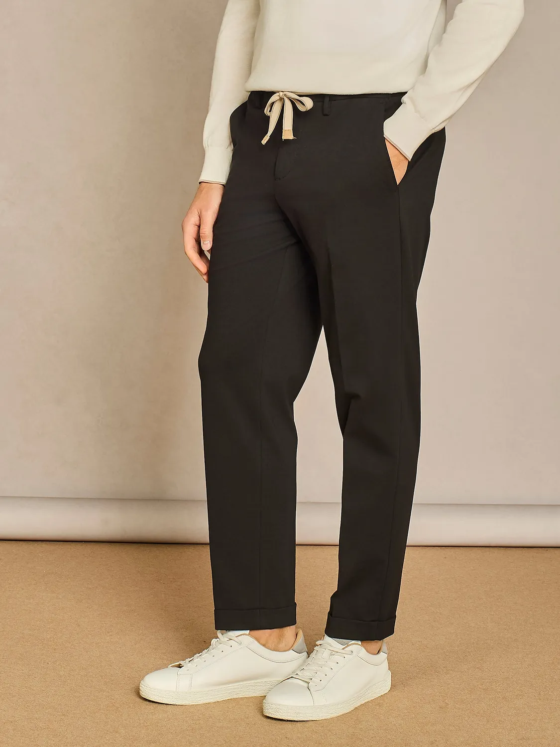 Paul Taylor pantalone jersey nero wide coulisse elastico